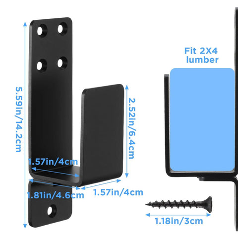 Heavy Duty Door Barricade Brackets Set Of 4 For Home Security Rugged 4mm Carbon Steel Door Bar Holders With Easy Install And Countersunk Holes Matte Black with dimensions shown