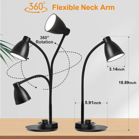 Eye Friendly LED Desk Lamp With USB Charging Port, 3 Color Temps, Dimmable Reading Light, Smart Auto Dim With Motion, Flexible Neck For Desk Or Nightstand, Energy Saving 56 LED Beads, AC Adapter Included