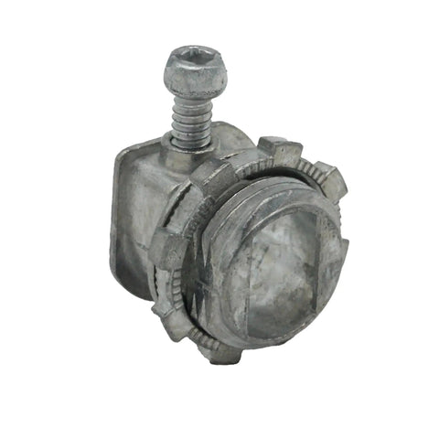 Three Eighths Inch AC BX Cable Set Screw Connector for FMC and Armored Cable, Indoor Use, Zinc Die Cast, UL Listed, side view