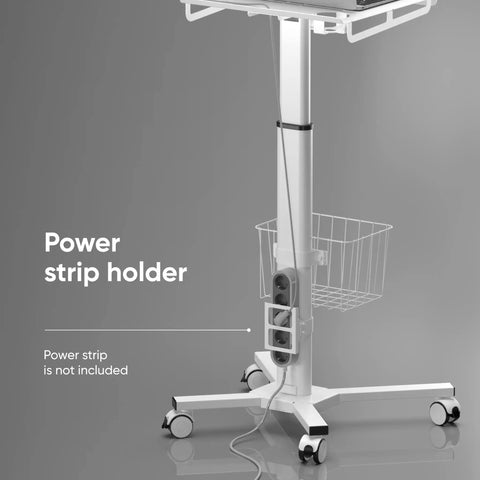 Mobile Laptop Cart On Wheels With Adjustable Height From 29.7 To 45.2 Inches Standing Rolling Desk power strip holder