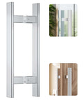 H Shaped 18 Inch Rectangle Push Pull Door Handle Back To Back 300mm Center To Center 304 Stainless Steel Polished Chrome