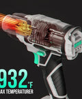 Cutaway view of Cordless Heat Gun Kit With 20V Battery Handy Hot Air Gun Three Temperature Settings Up To 932F Two Nozzles