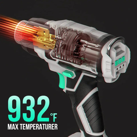 Cutaway view of Cordless Heat Gun Kit With 20V Battery Handy Hot Air Gun Three Temperature Settings Up To 932F Two Nozzles