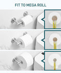 Wall Mounted Brushed Nickel Toilet Paper Holder Made From 304 Stainless Steel Rustproof And Built To Last Flexible Pivot Fits Mega Jumbo Rolls Ideal For Bathrooms Kitchens And RVs Easy Install No Fuss showing fit to mega rolls.
