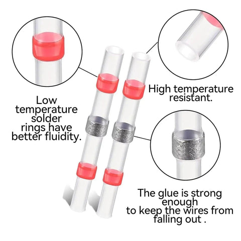 150 Piece Solder Seal Wire Connectors Kit With Red Heat Shrink Tubing For Automotive And Electronics AWG 22-18, close-up view