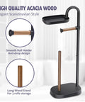 Freestanding Toilet Paper Holder With Acacia Wood Shelves And Black Steel Stand Mega Roll Friendly Bathroom Organizer No Fuss