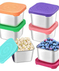 Six Pack 6oz Stainless Steel Snack Containers For Kids With Leakproof Silicone Lids Easy Open Stackable Metal Toddler Lunch Boxes