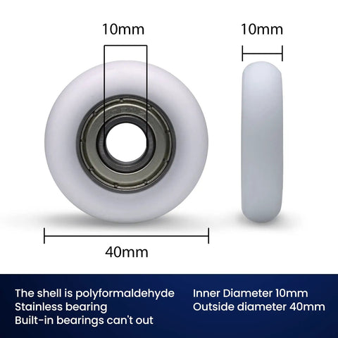 Slick Rolling 10x40x10mm Bearing Pulley With 6000ZZ Spherical Roller Nylon And Rubber Wheels Heavy Duty 4 Pack, showing size dimensions.