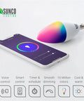 Smartphone app controlling Six Pack WiFi LED Smart Bulbs B11 Candelabra E12 Base Four Point Five Watt Dimmable Color Changing RGB And CCT Voice Control With Alexa And Google Assistant No Hub Needed Easy App Setup