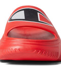 Front view of Mens Meloso Squish SL Slides in Scarlet with Plush Footbed Cushioned Comfort Man Made Upper and Lining, Size 11 M.