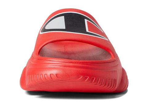 Front view of Mens Meloso Squish SL Slides in Scarlet with Plush Footbed Cushioned Comfort Man Made Upper and Lining, Size 11 M.