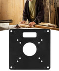 Front view of Six Piece Aluminum Alloy Milling Flip Board Inset Plate Kit for router tables on woodworking surface.