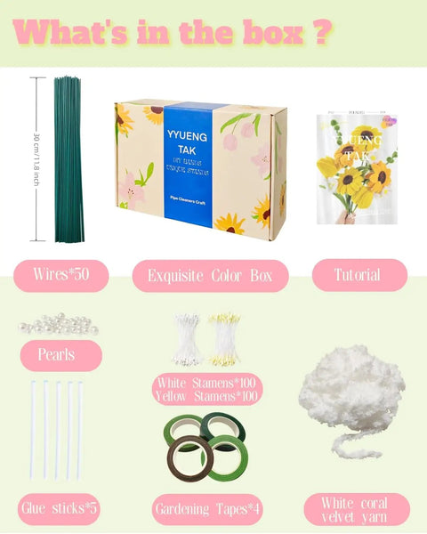 1000-Piece Pipe Cleaner Flower Kit With 18 Color Chenille Stems Complete Accessory Set And Instructions contents overview