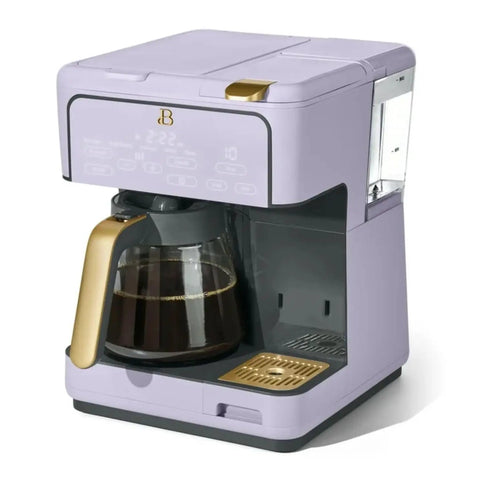Total Game Changer Multi Brew Coffee Maker 12 Cup Glass Carafe Plus Single Serve Brewer For Pods Or Grounds Brews Over Ice No Fuss Touchscreen Dope Lavender Finish with glass carafe and touchscreen.