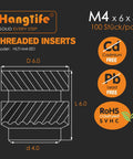 Diagram of M4 Heat-Set Threaded Inserts For 3D Printing Components And Plastic Parts Brass Knurled Nuts 100 Pieces