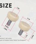 Rubber Roller Skate Toe Stops 2 Pack for Easy Front Mount Brakes with size dimensions shown