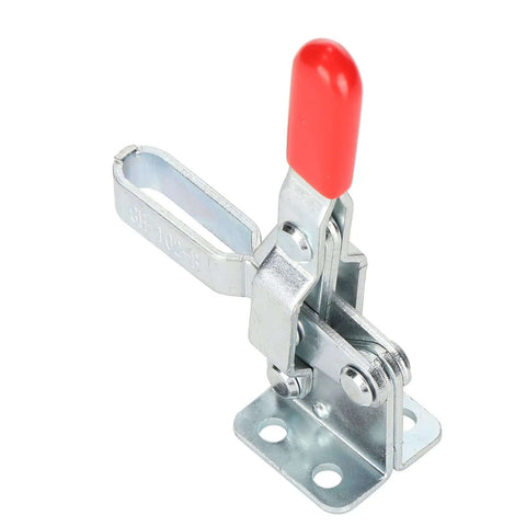 Toggle Clamp With Quick Positioning Fixture And Plastic Handle For Metal Plates And Circuit Boards, showing side angle