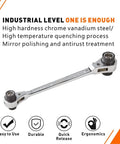 8 In 1 Ratcheting Wrench Set With Double Box End And 12 Point SAE CR-V Build Includes 5/16 3/8 7/16 1/2 9/16 5/8 11/16 3/4 Inch For Auto Home Garage Use Heavy Duty Chrome Plated Tool shown with chrome vanadium steel and ergonomic design.