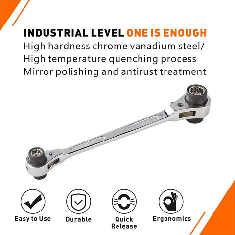 8 In 1 Ratcheting Wrench Set With Double Box End And 12 Point SAE CR-V Build Includes 5/16 3/8 7/16 1/2 9/16 5/8 11/16 3/4 Inch For Auto Home Garage Use Heavy Duty Chrome Plated Tool shown with chrome vanadium steel and ergonomic design.