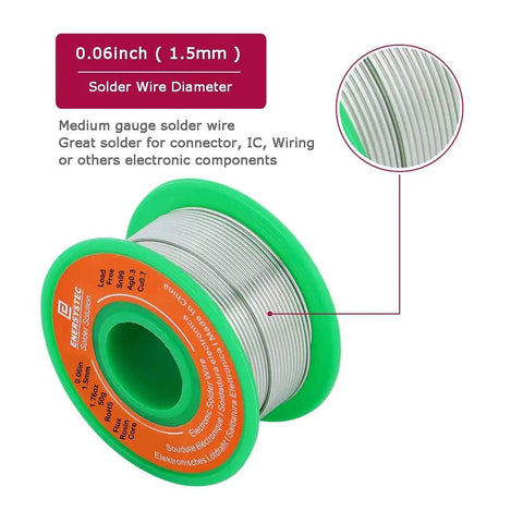 1.5mm lead free rosin flux core solder wire 0.06 inch diameter 50g 1.76oz Sn99 Ag0.3 Cu0.7 spool for quick slick drag soldering