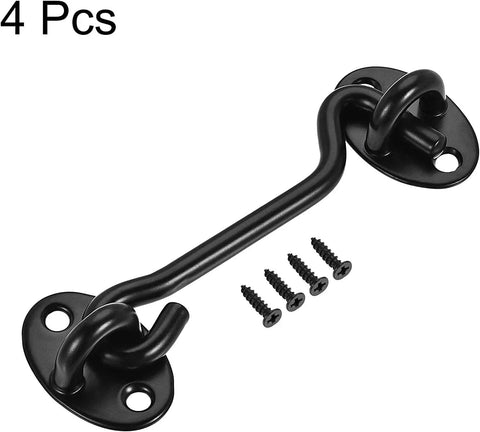 WUUWCHODC Hook and Eye Latch Gate Cabin Door Catch Window Swivel 201 Screws with black finish and mounting screws included.
