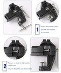 Handy Little 2.4 Inch Mini Table Clamp Bench Vise Made From Durable Cast Iron, black vise with 60mm jaw width and screw mechanism.