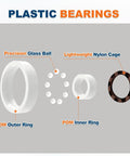 Exploded view of 8 Pack POM Plastic Bearings 20 X 32 X 7 MM Deep Groove Ball Bearings with glass balls and nylon cage