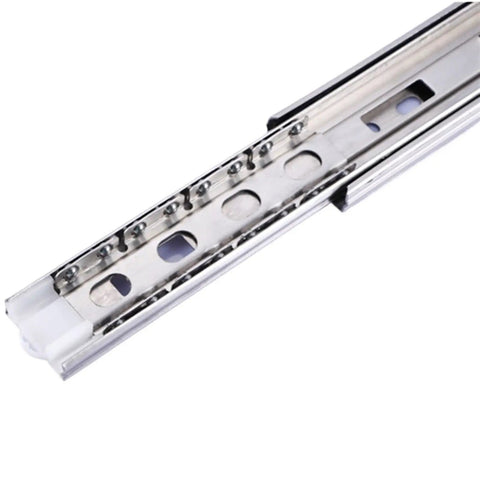Full Extension Drawer Slides 10 To 22 Inches Stainless Steel Three Section Drawer Slide System For Cabinets And Furniture Hardware No Tools Needed Installation And Detachable Quick Release Latches close-up view