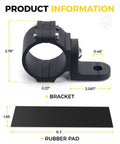 CNC Aluminum Whip Light Mount And Flag Bracket For UTVs with dimensions, including 1.65x6.3 inches rubber pad, 2-inch clamp.