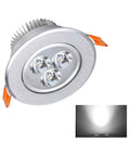 3W Recessed LED Downlight, Aluminum, 8.5cm, White Light, Frosted Silver with three LED bulbs and heat sink.