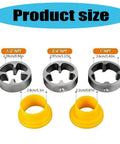 Premium PVC Pipe Threader Set With Ergonomic Handle For Home Plumbing And Garden Irrigation Projects. Includes 1/2, 3/4, And 1 Inch die heads with sizes shown.