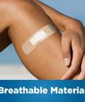 Sheer And Clear Adhesive Bandages Variety Pack For Minor Cuts And Scrapes Assorted Sizes 280 Count on arm showcasing breathable material