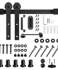 Heavy Duty 5Ft Sliding Barn Door Hardware Kit With Door Hook And Two Handles Easy To Install Smooth Quiet Rolling Supports Up To 260 lb Fits 1 3 8 Inch To 1 3 4 Inch Door Thickness Black I Shape Hanger components