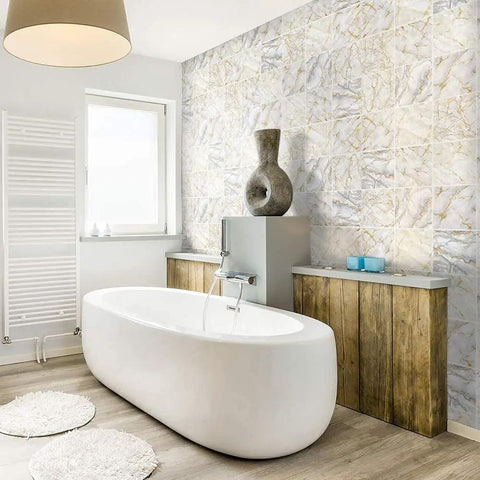 Bathroom with Peel And Stick Brown Marble Backsplash Tiles 50 Piece Set 5.9 Inch Square Self Adhesive PVC Wall Tile Decals on wall