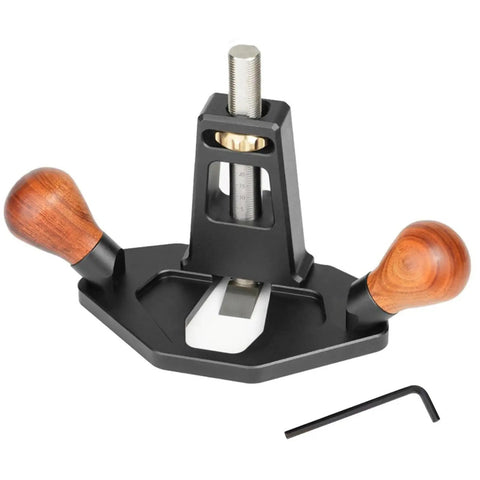 Tough As Nails Handheld Router Plane Featuring Adjustable Stainless Steel And Ebony Blades, with wooden handles and precise blade adjustment.