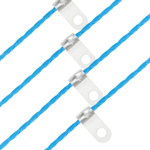 Close-up of blue lines with metal clips from No Fuss Replacement Bladed Head With Spool Line For Ryobi 18V 24V 40V Weed Eater Trimmers