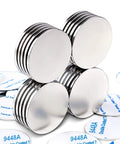 Front view of twenty-pack neodymium disc magnets with adhesive, 1.26 inch diameter, 0.08 inch thick