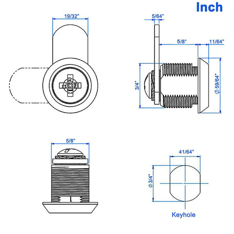 Built Tough Five Eighth Inch Cam Locks Keyed Alike Six Pack Zinc Chrome Cabinet Drawer Security Easy Install Hardware Snug Fit For Mailboxes Tool Chests Rv Cabinet Storage