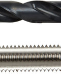 Close-up of black oxide drill bit and uncoated tap from Go-To Pro Grade High Speed Steel Drill Bit And Tap Set With Metal Case, Metric M2.5 To M12, 18 Piece, Jobber Length For Precise Drilling And Threading In Metalworking, Woodworking And DIY Projects.
