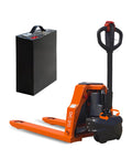 Heavy Duty Electric Pallet Jack With 4,400 Lb Load Capacity And Power Lift For Warehousing Moving Heavy Carts Fast, with battery, orange design.