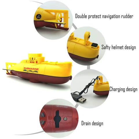 Mini RC Submarine Boat For Kids, 6 Channel Full Function Remote Control Underwater Toy with features like double navigation rudder.