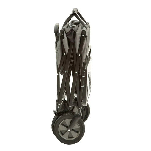 Collapsed view of Collapsible Outdoor Utility Wagon With Folding Table And Drink Holders, Large Capacity, Gray, 8-inch thick size
