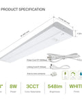 Under Cabinet Lighting 18 Inch Plug In Or Hardwired, Dimmable With High Low Off Switch, 3CCT dimensions and components