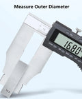 Large Range Long Jaw Digital Caliper 0-800mm/31.5 Inch measuring outer diameter with LCD display showing 16.80 mm.