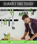 4 Piece 12 Inch Magnetic Tool Holder Set Wall Mount Organizer For Garage Heavy Duty Alloy Steel Magnetic Strip To Hold Wrenches Pliers And Screwdrivers Storage Rack with tools displayed