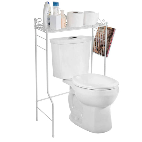 Over The Toilet Storage Shelf With Magazine Basket Freestanding Bathroom Organizer Rack Black Metal Space Saving Shelf