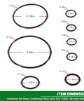 O-rings from 1.5 Ton Floor Jack Seal Replacement Kit With O Rings Piston And Washer Complete 22 Piece Hydraulic Jack Rebuild Kit For Heavy Duty DIY Repair Fits Most 1.5 Ton Floor Jacks, shown with dimensions.