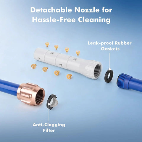 Adjustable Outdoor Misters for Patio 360 Degree Misting Cooling System With 8 Brass Nozzles, detachable nozzle parts
