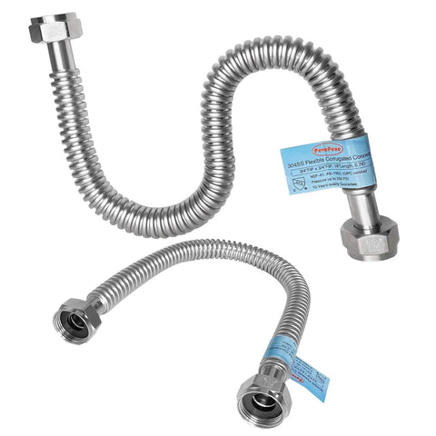 2 Pack 1 Inch Flexible Water Line And Water Heater Hose 1 FIP To 1 FIP 24 Inch Stainless Steel Corrugated Connector Softener Flex Hose For Tankless Water Heaters Internal Diameter 0.95 Inch Easy Install