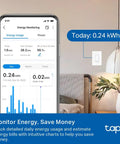 Smart 3 Way Dimmer Switch Kit With Matter Compatible, Energy Monitoring, showing energy usage on mobile app screen.